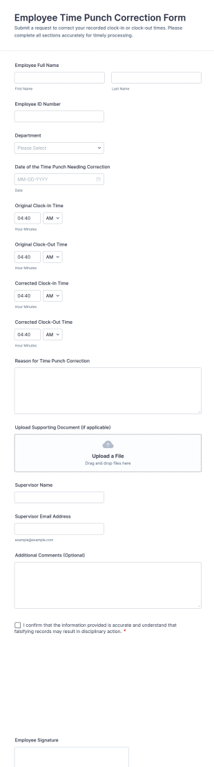 Employee Time Punch Correction Form Template
