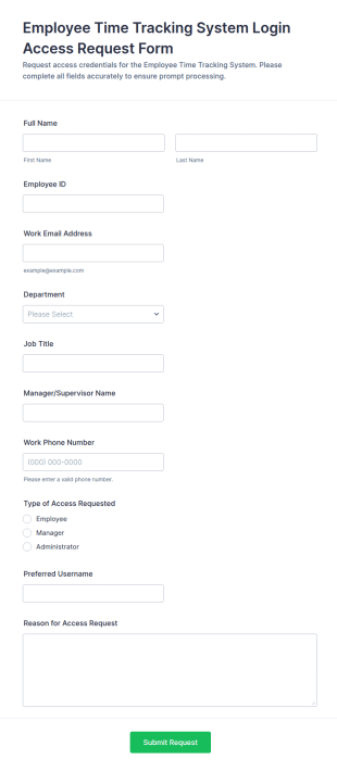 Employee Time Tracking Login Access Request Form Template