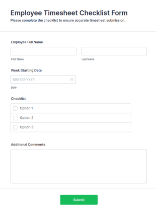 Employee Timesheet Checklist Form Template