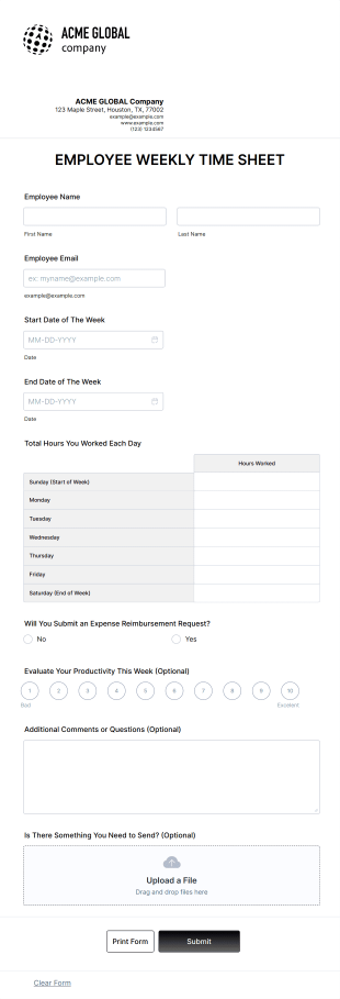 Employee Timesheet Template