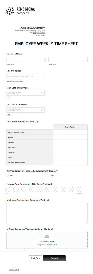 Employee Timesheet Template