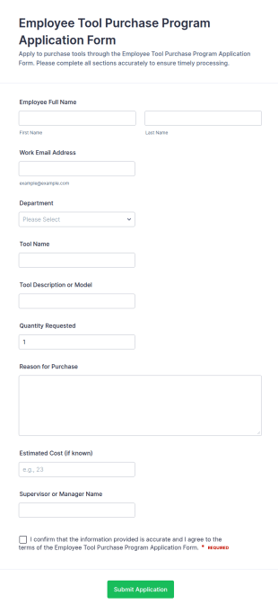 Employee Tool Purchase Program Application Form Template