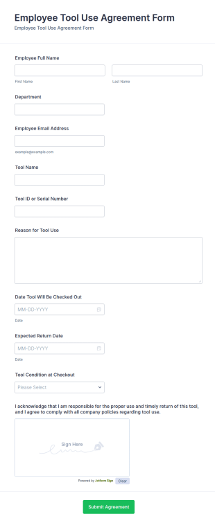 Employee Tool Use Agreement Form Template