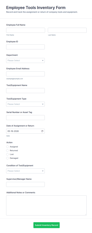 Employee Tools Inventory Form Template