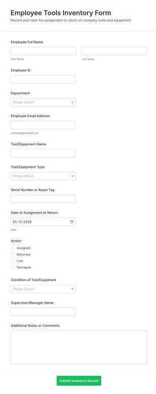 Employee Tools Inventory Form Template