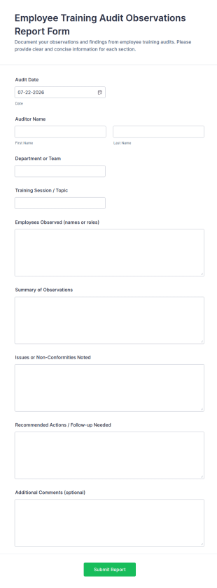 Employee Training Audit Observations Report Form Template