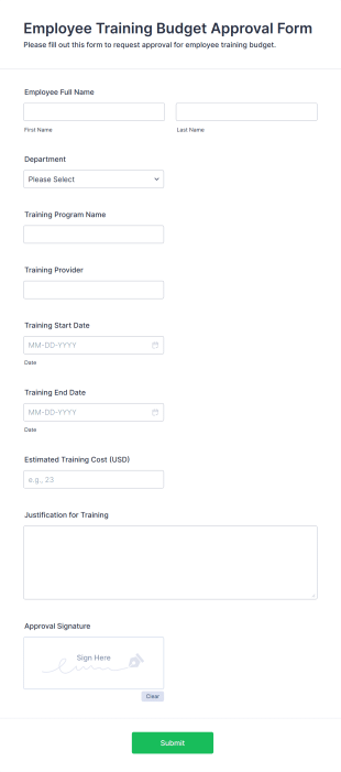 Employee Training Budget Approval Form Template