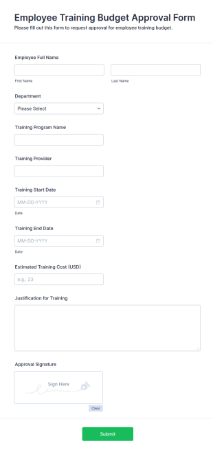 Employee Training Budget Approval Form Template
