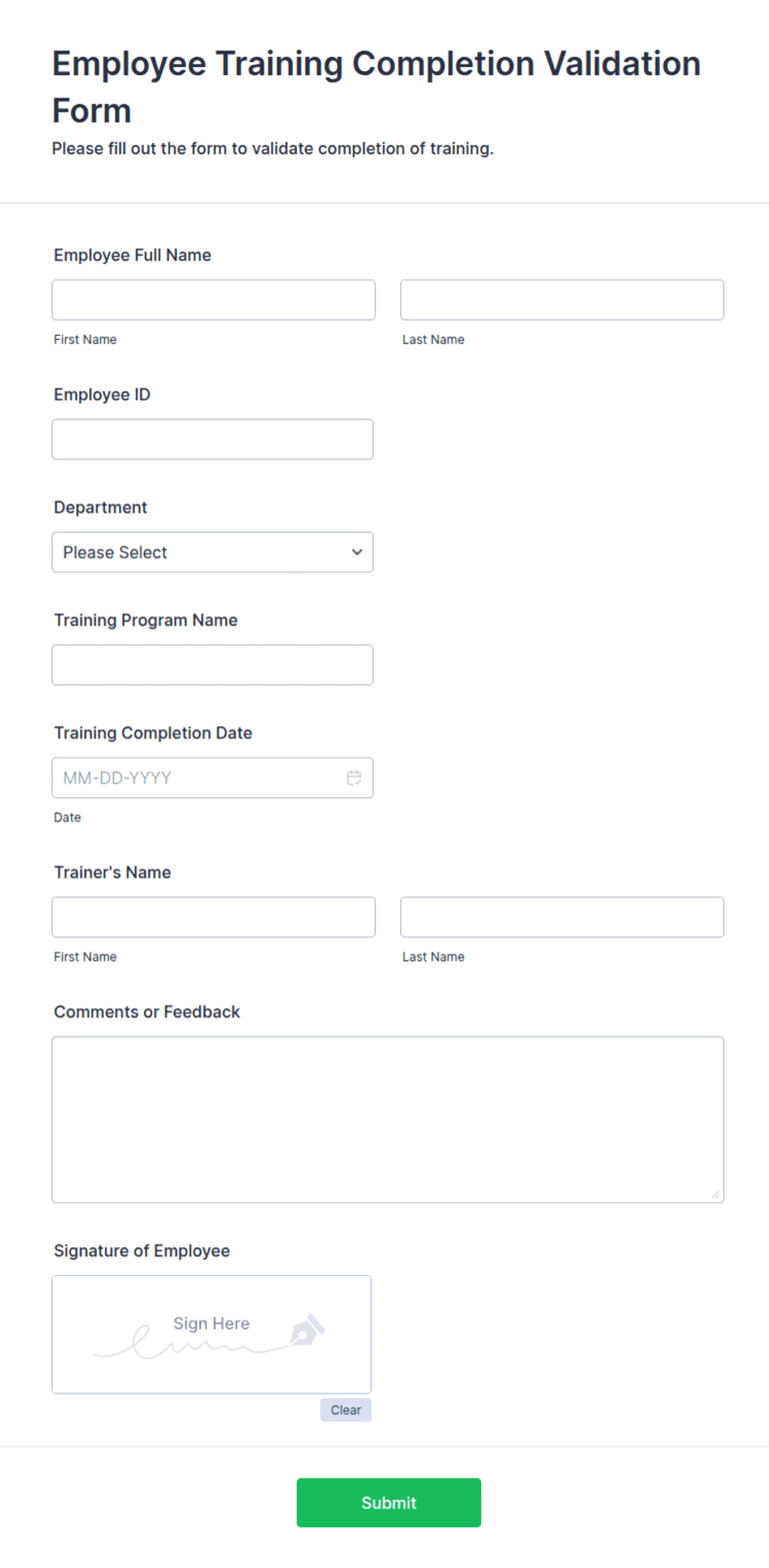 Form Completion User Key Employee Training Completion Validation Form Template | Jotform