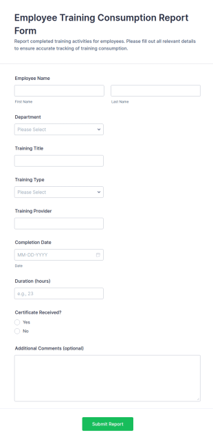 Employee Training Consumption Report Form Template