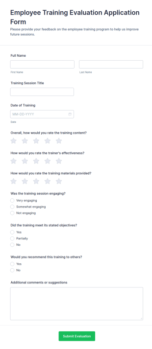 Employee Training Evaluation Form Template