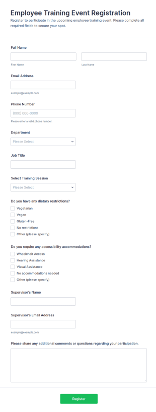 Employee Training Event Registration Form Template