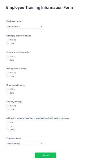 Employee Training Information Form Template