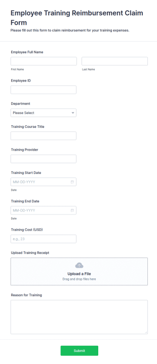 Employee Training Reimbursement Claim Form Template