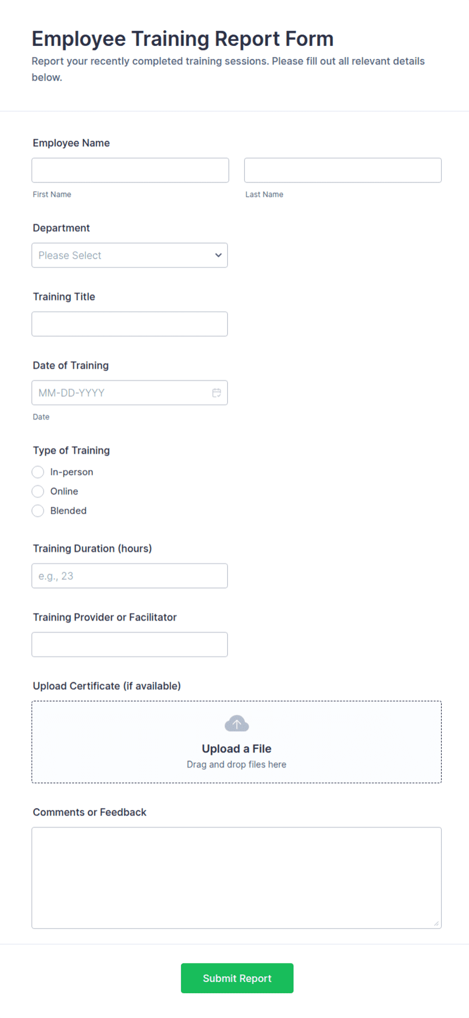 Employee Training Report Form Template | Jotform
