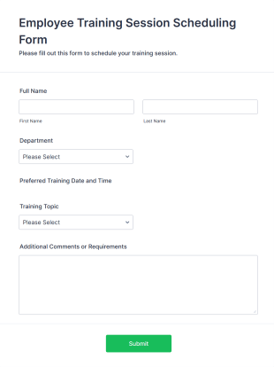 Employee Training Session Scheduling Form Template