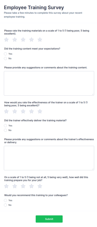 Employee Training Survey Form Template