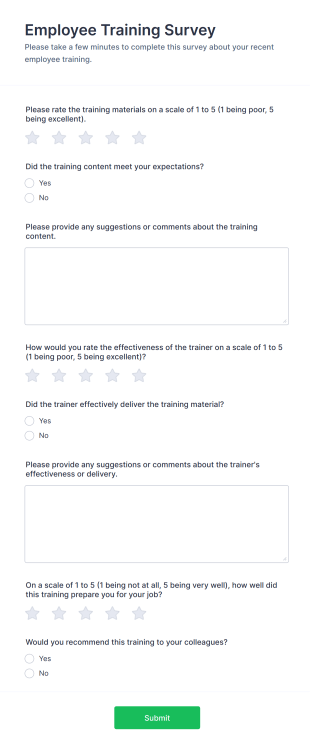 Employee Training Survey Form Template