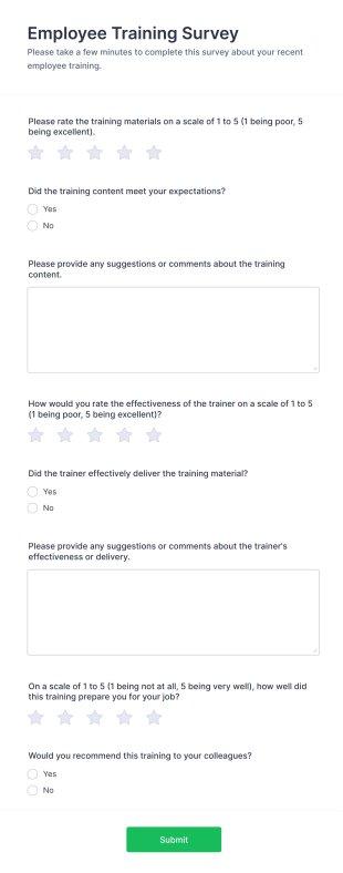 Employee Training Survey Form Template