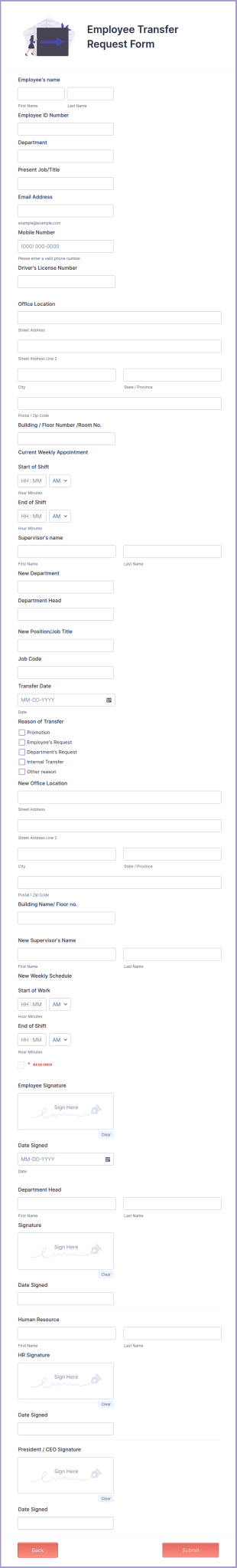 Employee Transfer Request Form Template