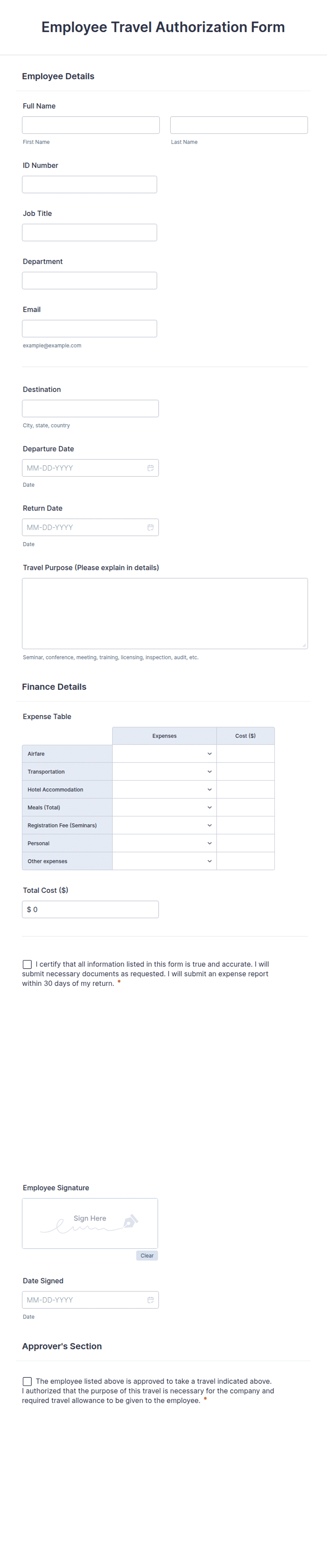 Employee Travel Authorization Form Template | Jotform