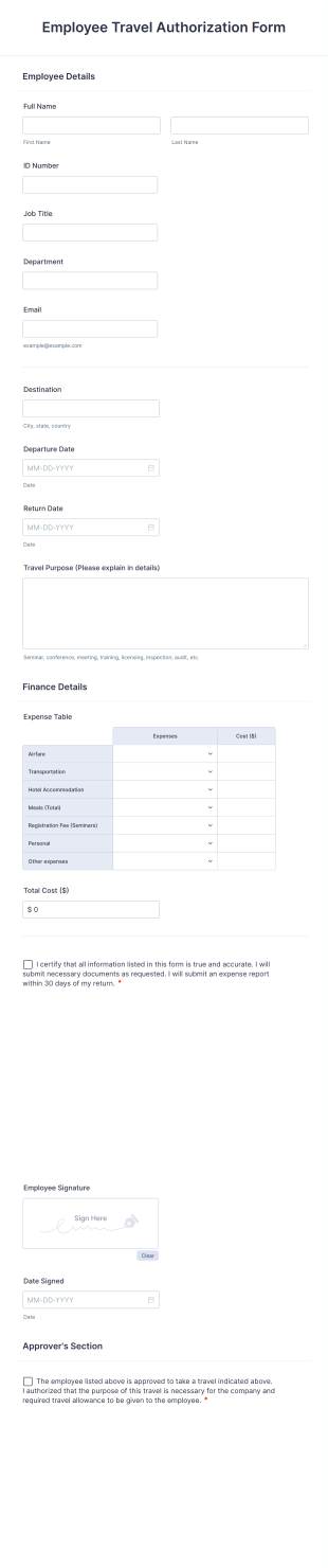 Employee Travel Authorization Form Template