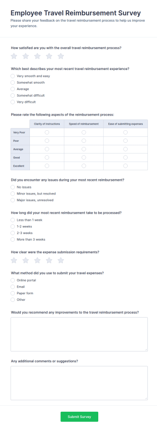 Employee Travel Reimbursement Survey Form Template