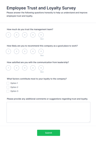 Employee Trust And Loyalty Survey Form Template