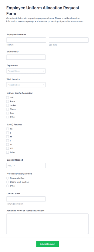 Employee Uniform Allocation Request Form Template