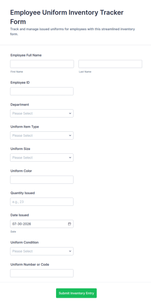 Employee Uniform Inventory Tracker Form Template
