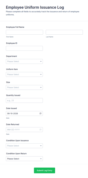 Employee Uniform Issuance Log Form Template