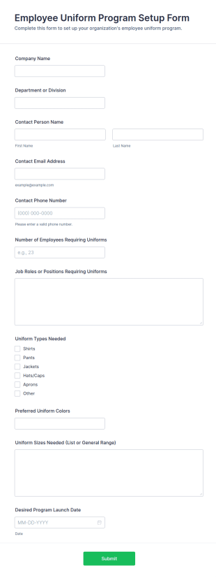 Employee Uniform Program Setup Form Template