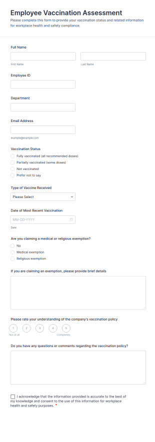 Employee Vaccination Assessment Form Template