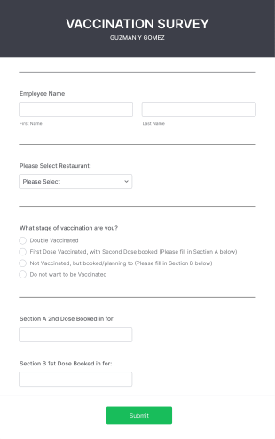 Employee Vaccine Survey Form Template