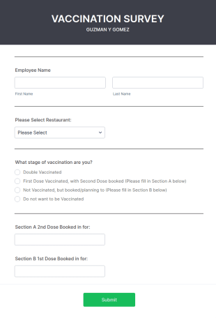 Employee Vaccine Survey Form Template