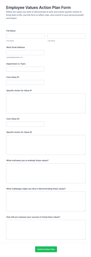 Employee Values Action Plan Form Template