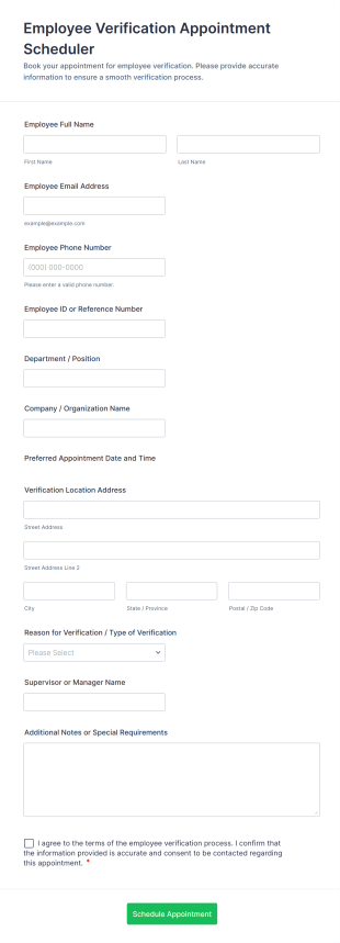 Employee Verification Appointment Scheduler Form Template