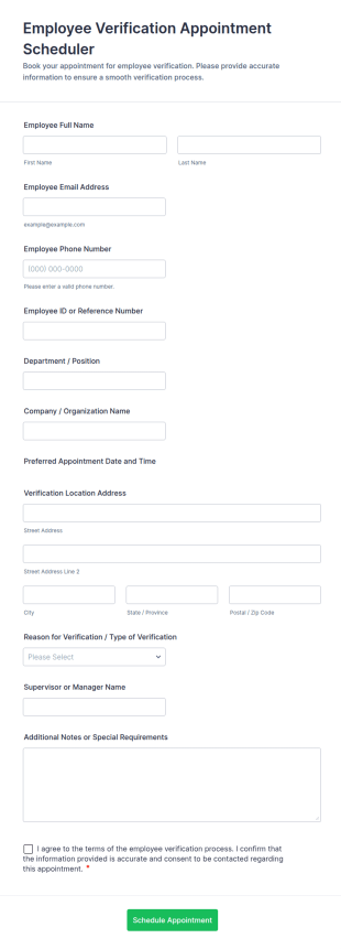 Employee Verification Appointment Scheduler Form Template