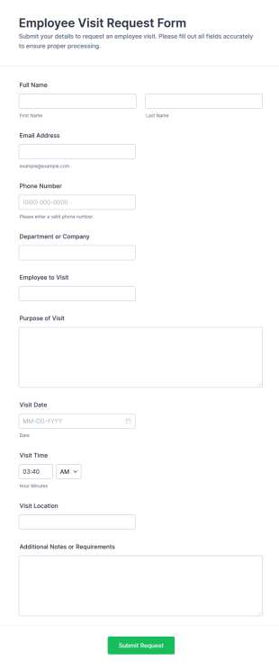Employee Visit Request Form Template
