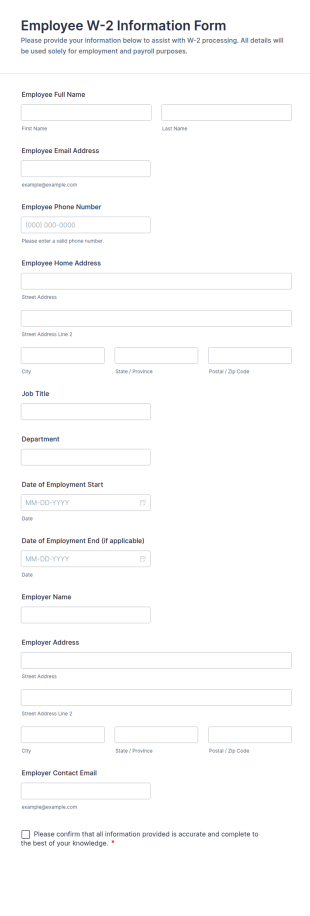 Employee W 2 Information Form Template
