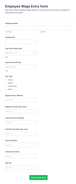 Employee Wage Entry Form Template