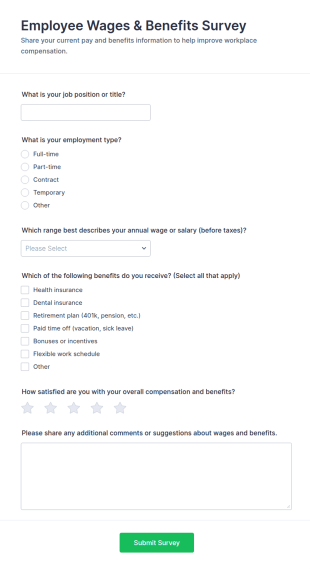 Employee Wages & Benefits Survey Form Template