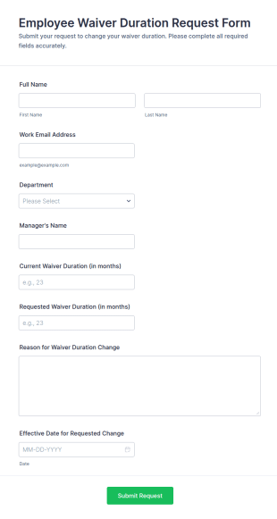 Employee Waiver Duration Request Form Template
