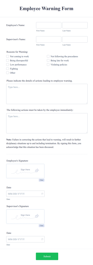 Employee Warning Form Template