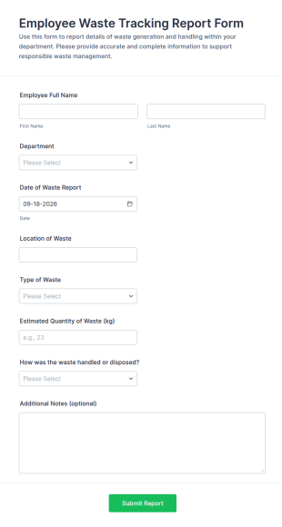 Employee Waste Tracking Report Form Template