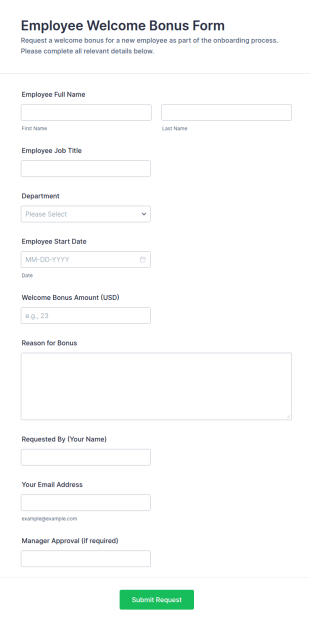 Employee Welcome Bonus Form Template