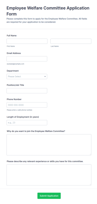 Employee Welfare Committee Application Form Template