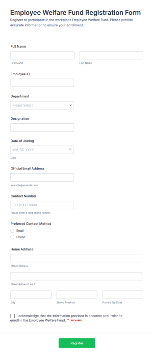 Employee Welfare Fund Registration Form Template