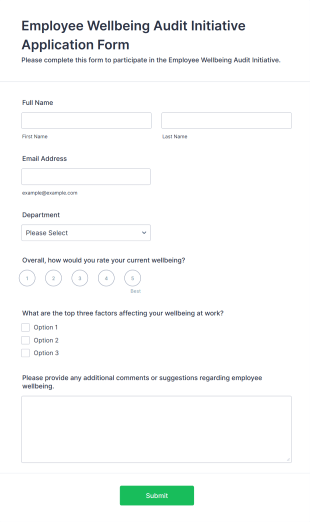 Employee Wellbeing Audit Initiative Application Form Form Template