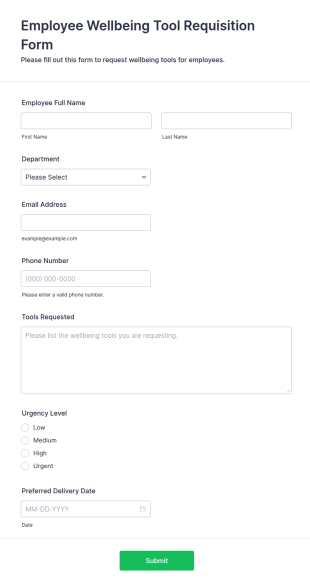 Employee Wellbeing Tool Requisition Form Template